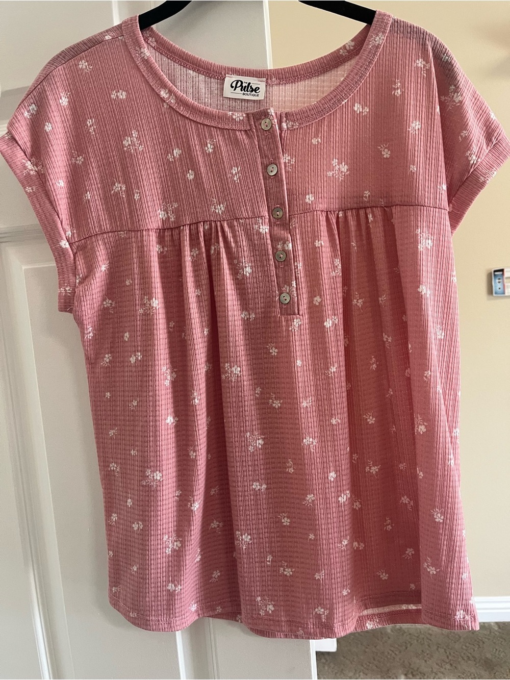 Pulse Pink Waffle-Knit Floral Tee